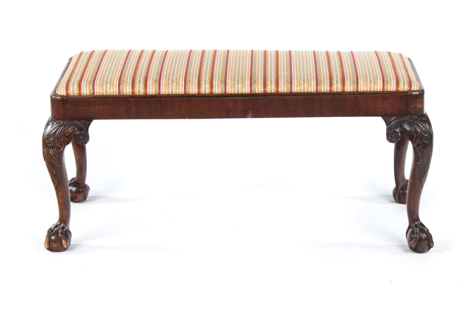 Appraisal: Victorian Chippendale style walnut bench th century upholstered slip seat