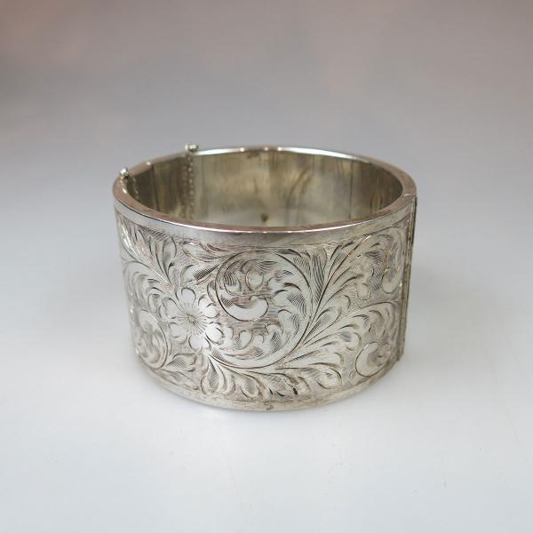 Appraisal: Forstner Canadian Sterling Silver Hinged Cuff Bangle with engraved decoration