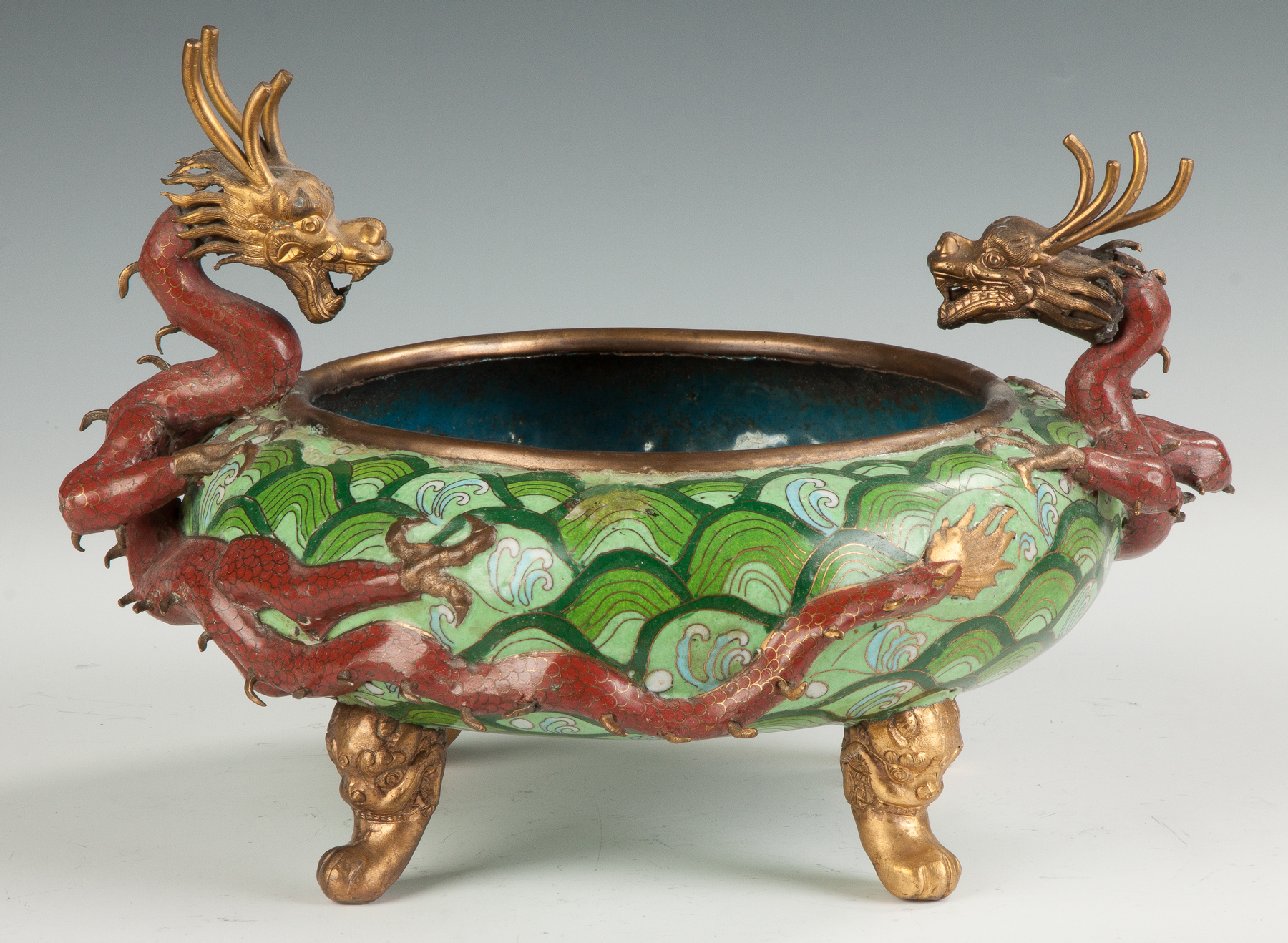 Appraisal: Cloisonne and Gilt Bronze Censor with Dragons