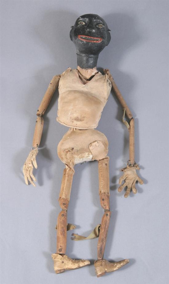 Appraisal: BLACK-FACE MARIONETTE th century Probably minstrel show prop Painted papier