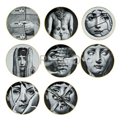 Appraisal: PIERO FORNASETTI ROSENTHAL Eight transfer-decorated porcelain hanging plates Tema e