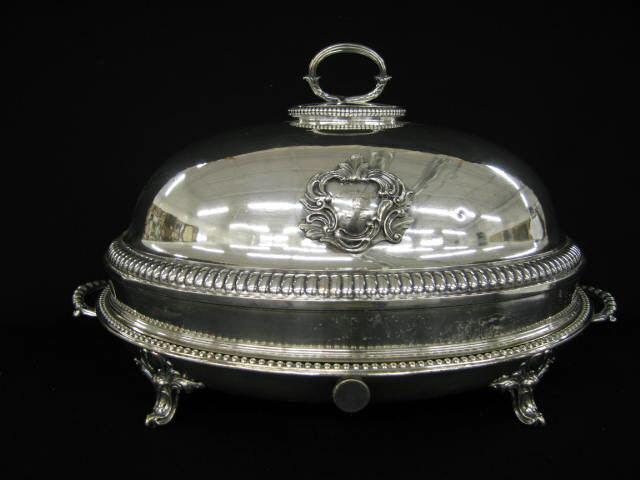 Appraisal: English Victorian Large Covered Platter Dome with warming base x