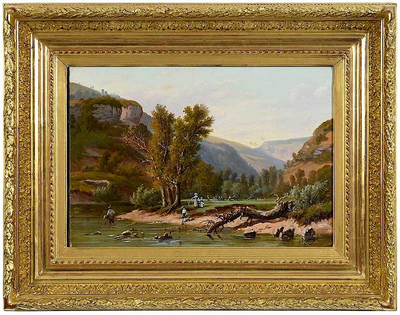 Appraisal: American School th century Picnic by the River bears signature