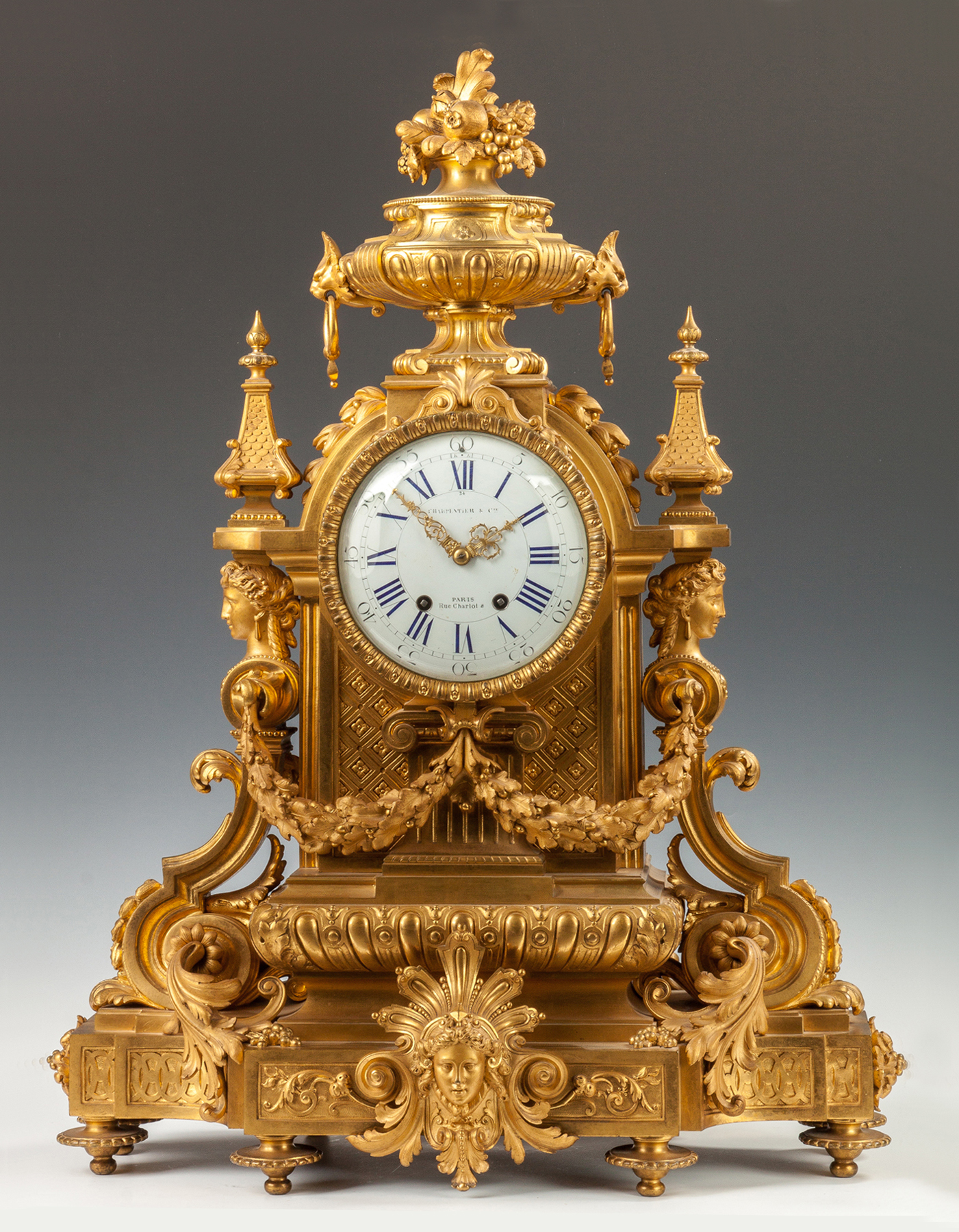 Appraisal: Fine Charpentier Co Gilt Bronze Mantle Clock Porcelain dial signed