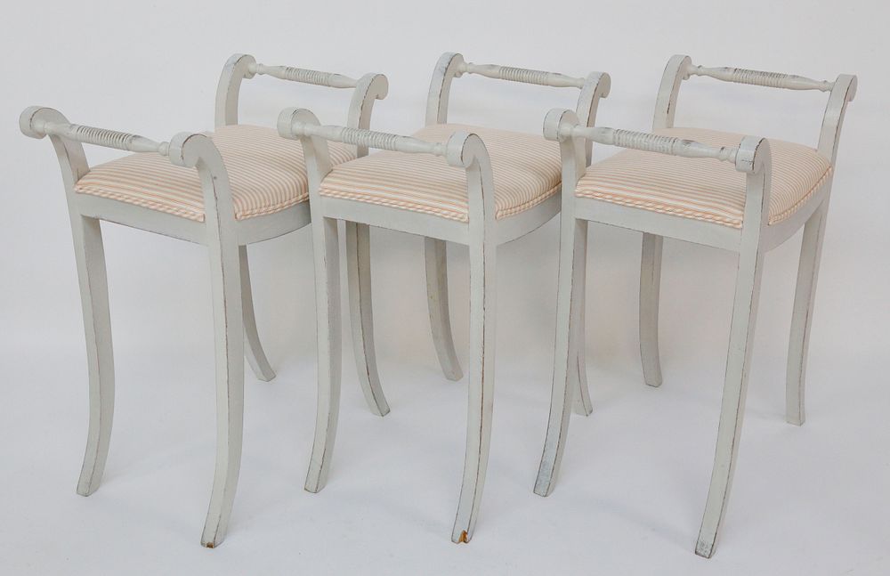 Appraisal: Three Scandinavian Vintage Lime Washed Upholstered High Stools Three Scandinavian