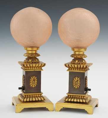 Appraisal: A Pair of Bronze Accent Lamps In the shape of