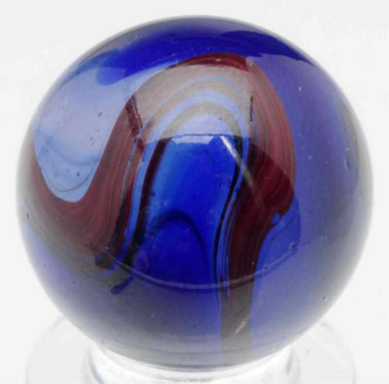 Appraisal: Hard-to-Find Akro Agate Blue Blood Oxblood Marble Silver base marble