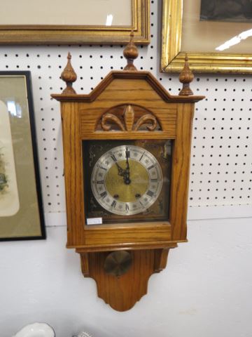 Appraisal: Carved Oak Wall Clock with chimes West Germany tall working