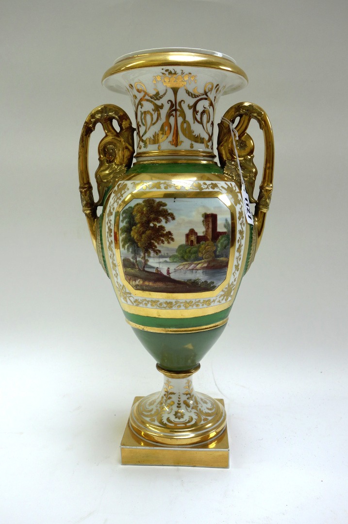 Appraisal: A Davenport green ground porcelain two-handled vase circa - of