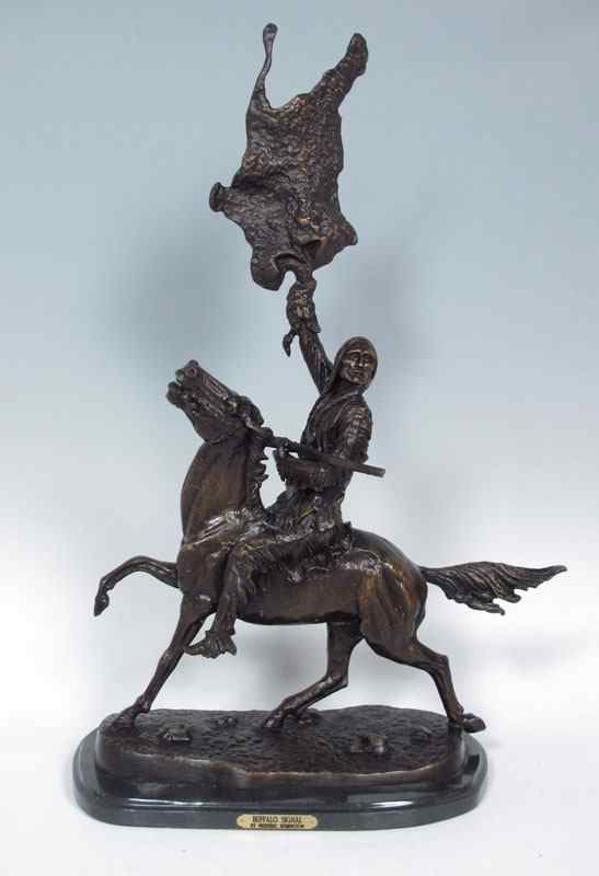 Appraisal: REMINGTON Frederic American - After Remington ''Buffalo Signal'' black marble