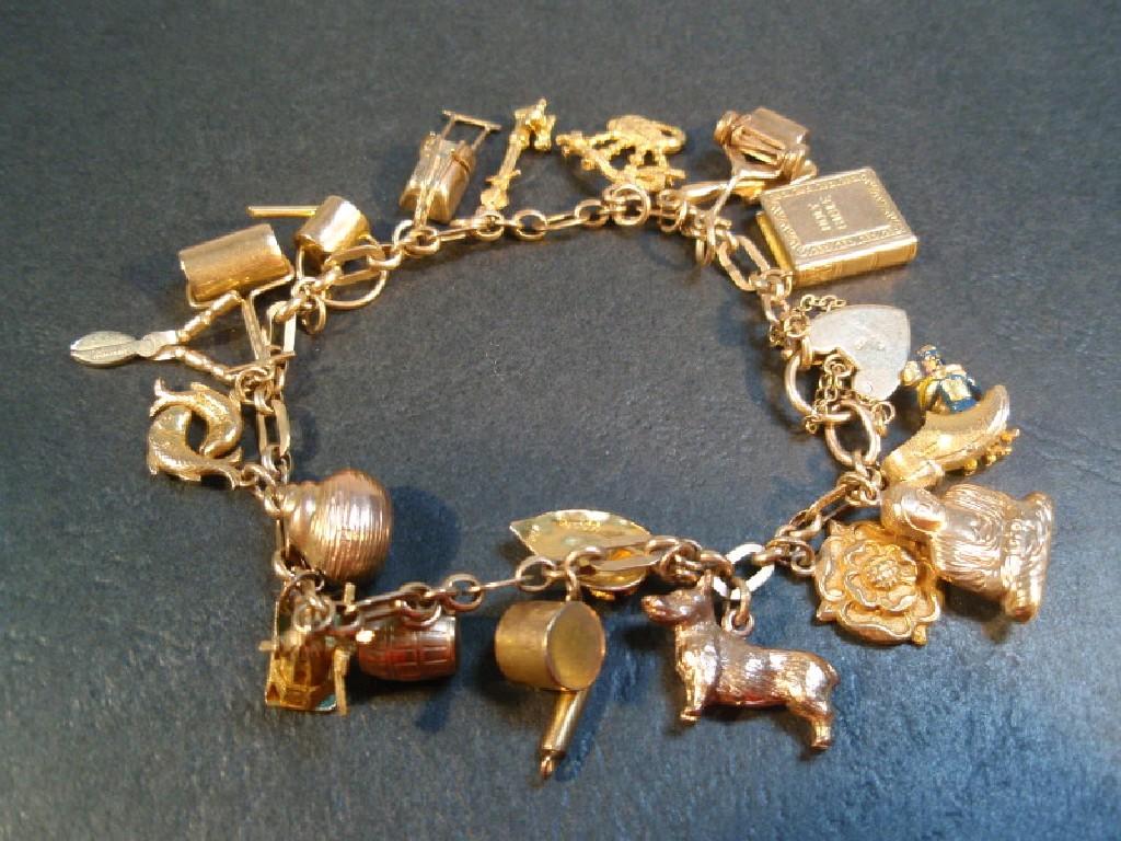 Appraisal: A charm bracelet with nineteen attached charms in ct gold