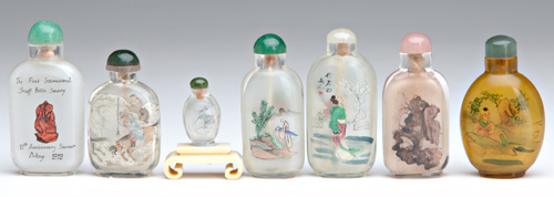 Appraisal: CHINESE SNUFF BOTTLES Seven internally painted glass bottles including one