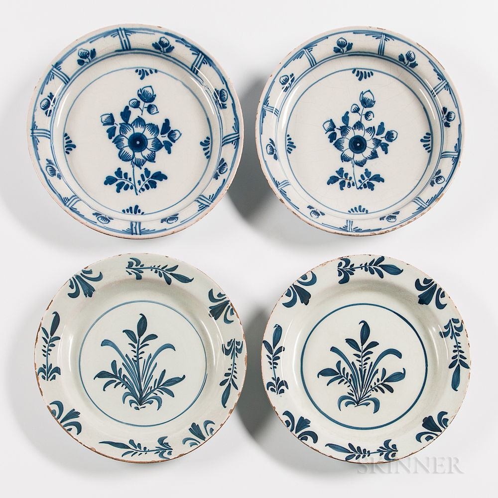 Appraisal: Two Pairs of Floral-decorated Tin-glazed Earthenware Plates Two Pairs of