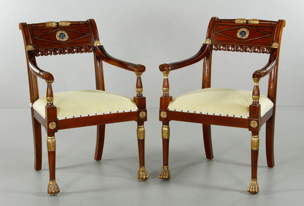 Appraisal: - Pr French Empire Style Armchairs Pair of French Empire