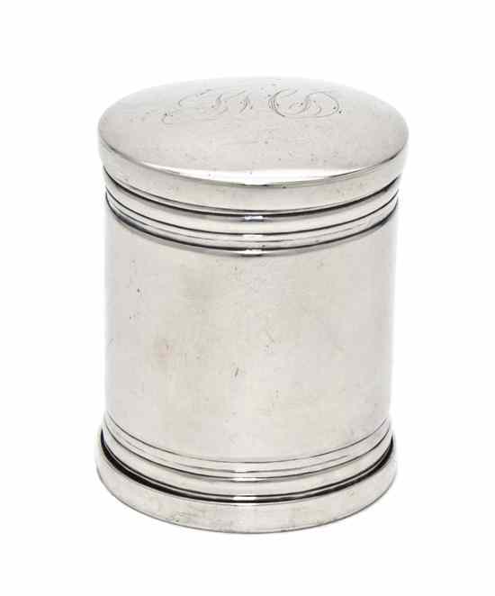 Appraisal: An American Silver Nutmeg Grater of cylindrical form having a