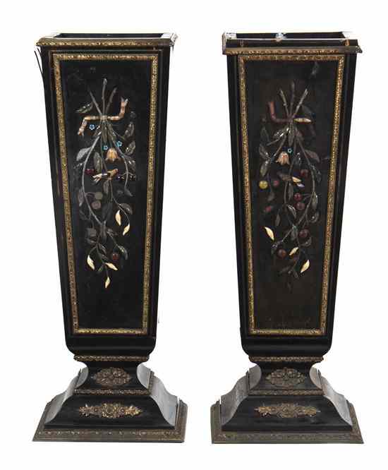 Appraisal: A Pair of Napoleon III Ebonized and Hardstone Inset Pedestals