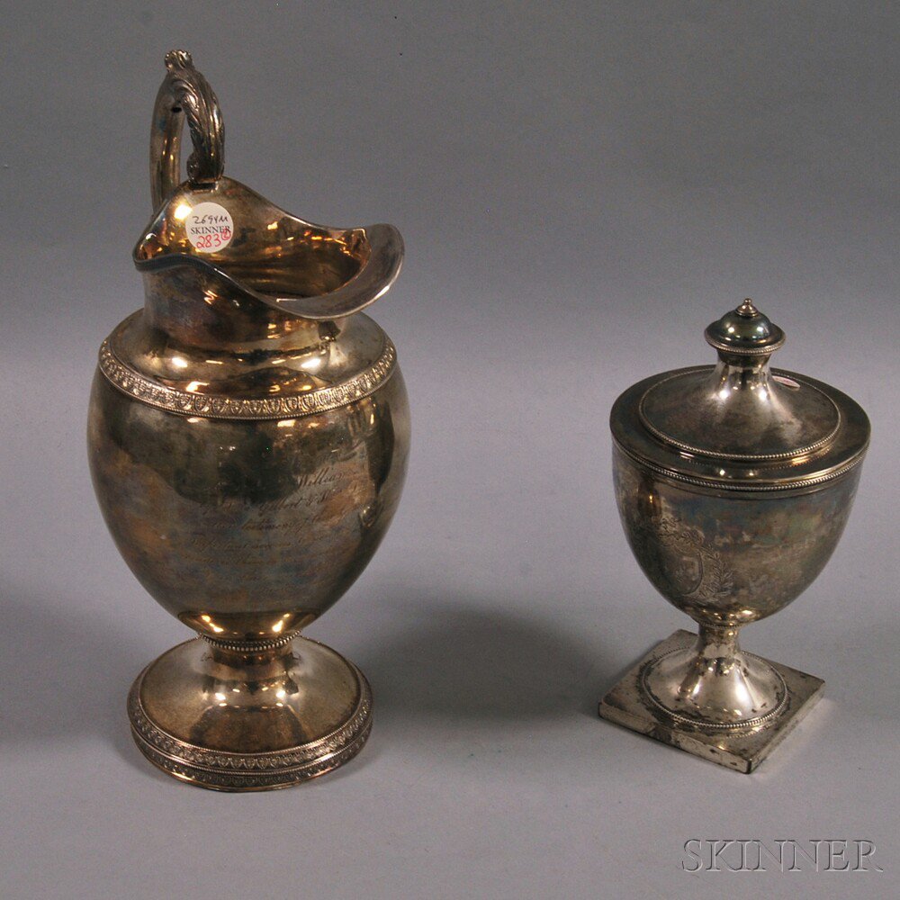 Appraisal: Two Pieces of Coin Silver Tableware a covered urn with