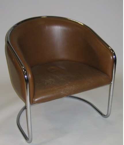 Appraisal: CHROMED METAL AND BROWN LEATHER TUB CHAIR raised on tubular