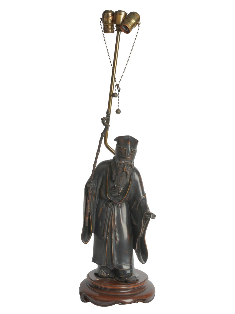 Appraisal: JAPANESE BRONZE FIGUREsigned mounted as a table lamp on a