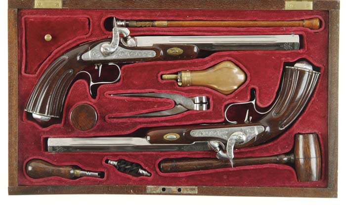 Appraisal: CASED PAIR OF REPLICA PERCUSSION TARGET PISTOLS Cal SN and