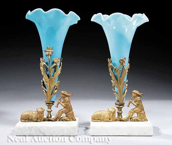 Appraisal: Two Matching American Gilt Bronze Marble and Turquoise Glass Figural