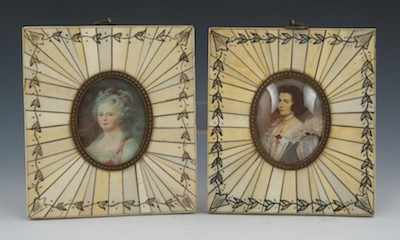 Appraisal: A Pair of Miniature Portraits in Ivory Frames ca Matched