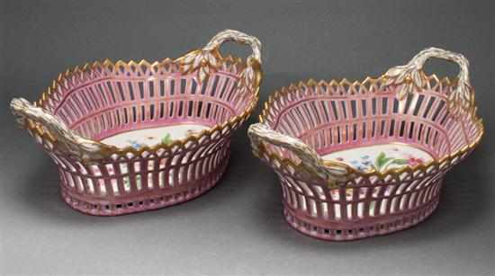 Appraisal: Pair of KPM Berlin floral painted porcelain reticulated baskets th