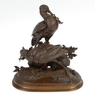 Appraisal: Ferdinand Pautrot Shore birds feeding bronze with light brown patina