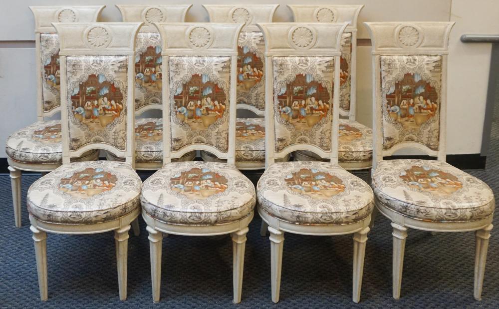 Appraisal: Set of Eight Louis XVI Style Distressed Painted and Chinoiserie