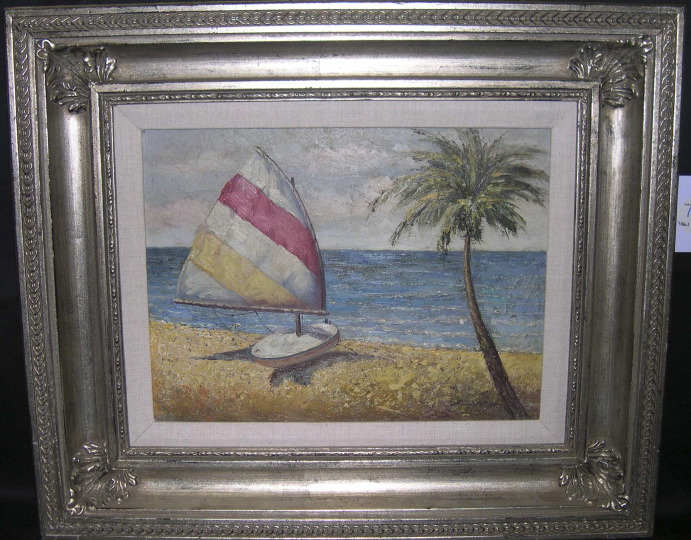 Appraisal: American School st Century Beached Sailboat oil on canvas x