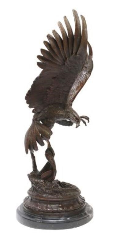 Appraisal: Patinated bronze sculpture Falcon with Prey signed in cast after