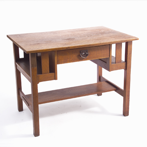 Appraisal: STICKLEY BROTHERS Single-drawer ibrary table with bookcase sides mortised lower