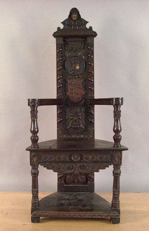 Appraisal: Carved mahogany throne chair inscribed Carlov III h