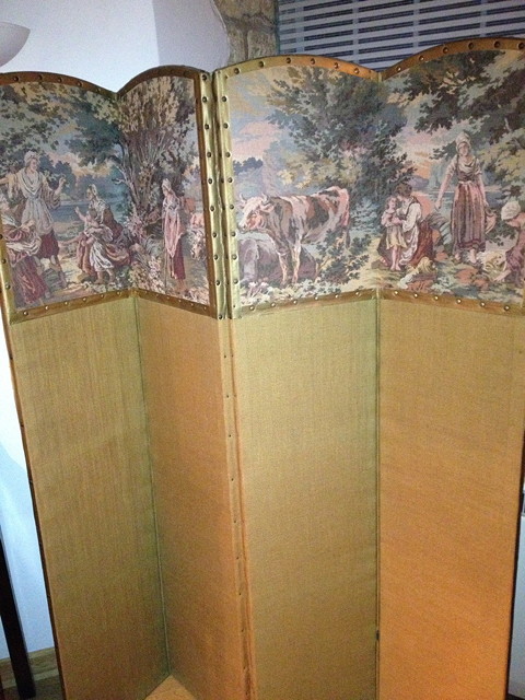 Appraisal: A S FOUR FOLD DRAFT SCREEN with tapestry type panel