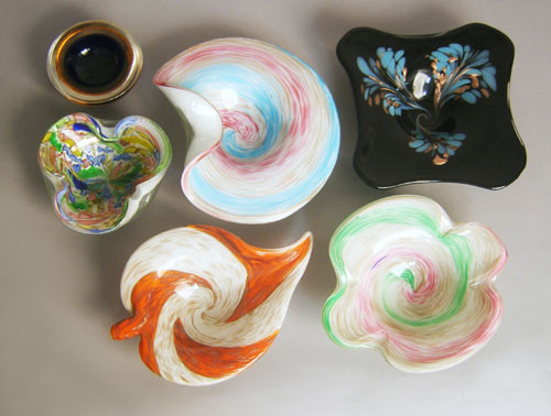 Appraisal: Six art glass ashtrays