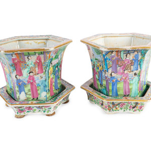 Appraisal: A Pair of Chinese Export Famille Rose Porcelain Hexagonal Jardinieres