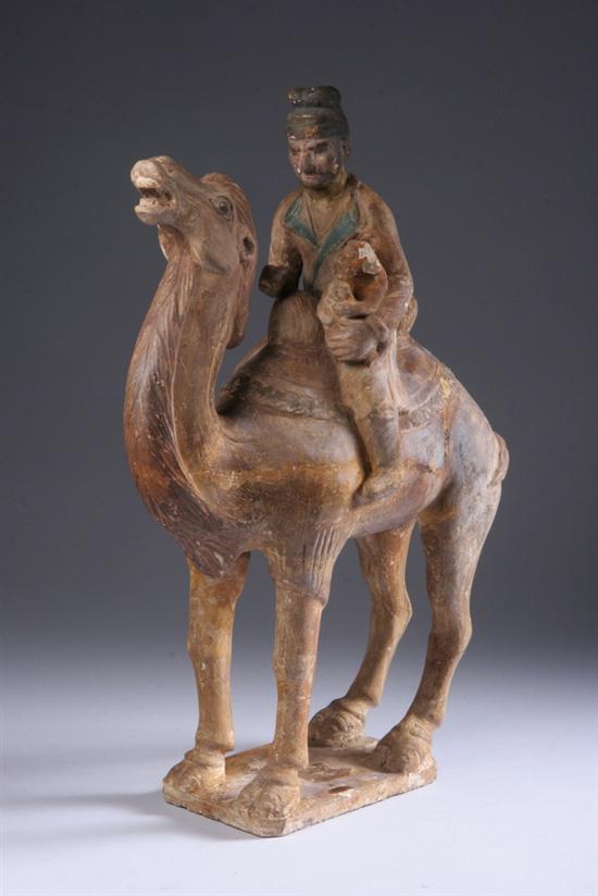 Appraisal: CHINESE POTTERY FIGURE OF CAMEL AND RIDER Rider holding a