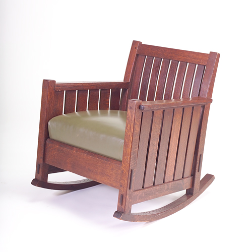 Appraisal: L J G STICKLEY Prairie rocker no with slatted sides