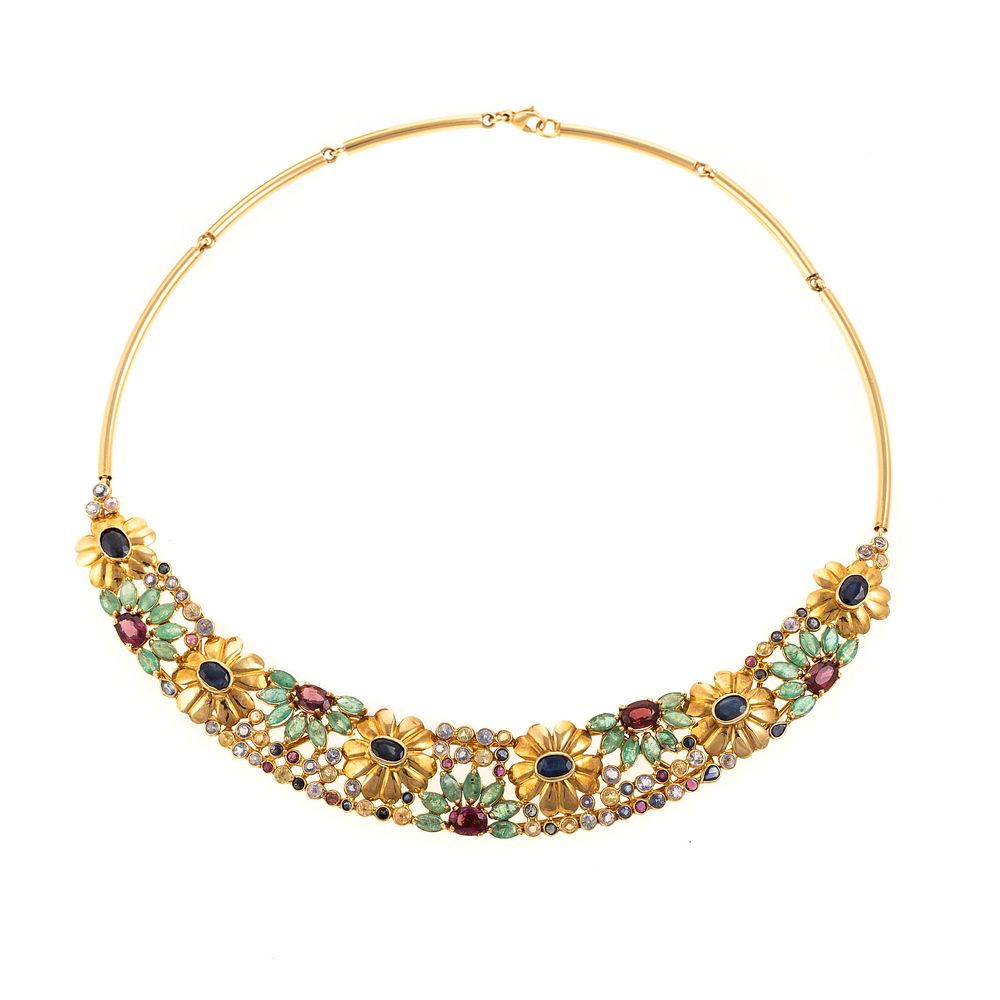 Appraisal: A Beautiful Floral Gemstone Necklace in K K yellow gold