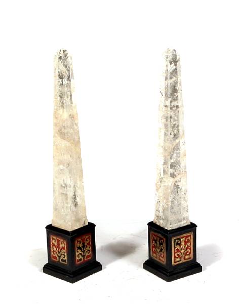 Appraisal: A pair of rock crystal obelisks on boulle bases height