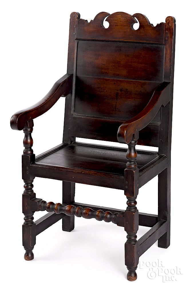 Appraisal: William and Mary oak wainscot armchair Southeastern Pennsylvania William and