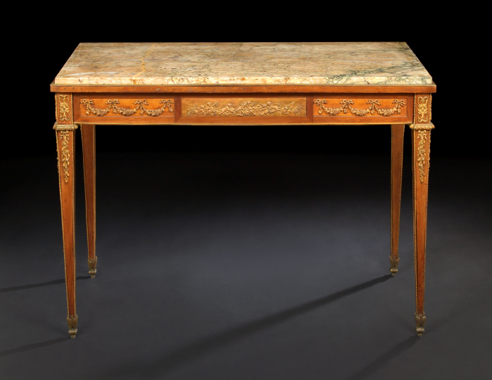 Appraisal: Louis XVI-Style Mahogany and Marble-Top Center Table late th century