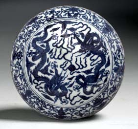 Appraisal: MING WANLI BLUE AND WHITE BOX Superbly painted Chinese th