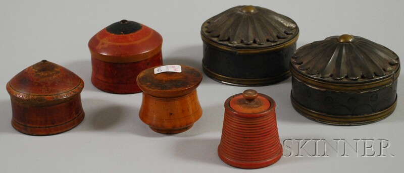 Appraisal: Four Small Treen Containers with Covers and a Pair of