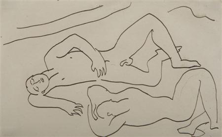 Appraisal: DUNCAN GRANT NUDE FIGURES Pencil on paper cm x cm