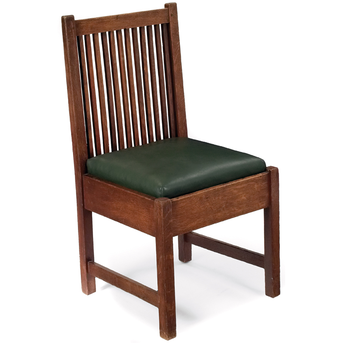 Appraisal: Gustav Stickley slipper chair vertical spindles at back over a