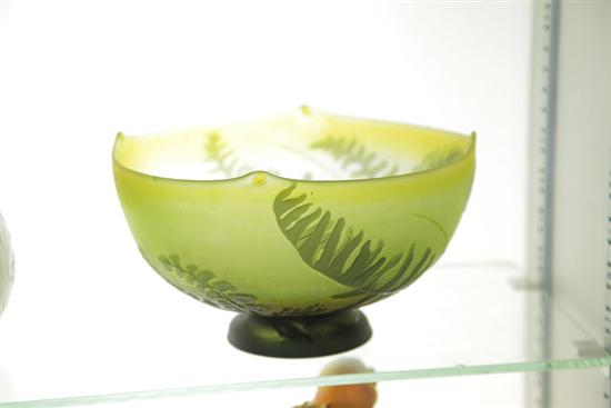 Appraisal: GALLE CAMEO GLASS BOWL Green footed bowl with shaped rim