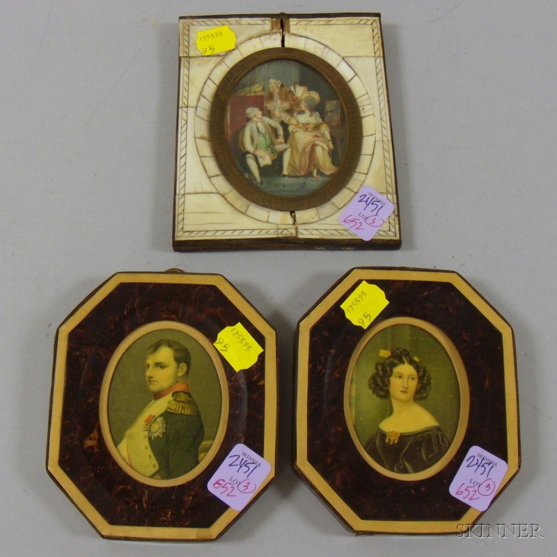 Appraisal: Pair of Decorative Faux Tortoise Framed Portrait Print Miniatures of