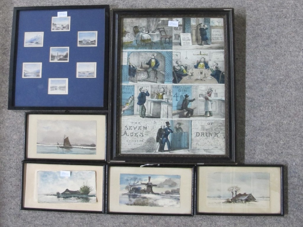 Appraisal: Lot comprising four watercolours a suite of six miniature watercolours