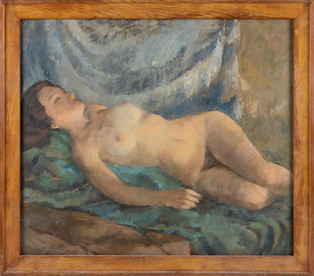 Appraisal: AMERICAN SCHOOL TH CENTURY A RECUMBENT NUDE OIL ON MASONITE